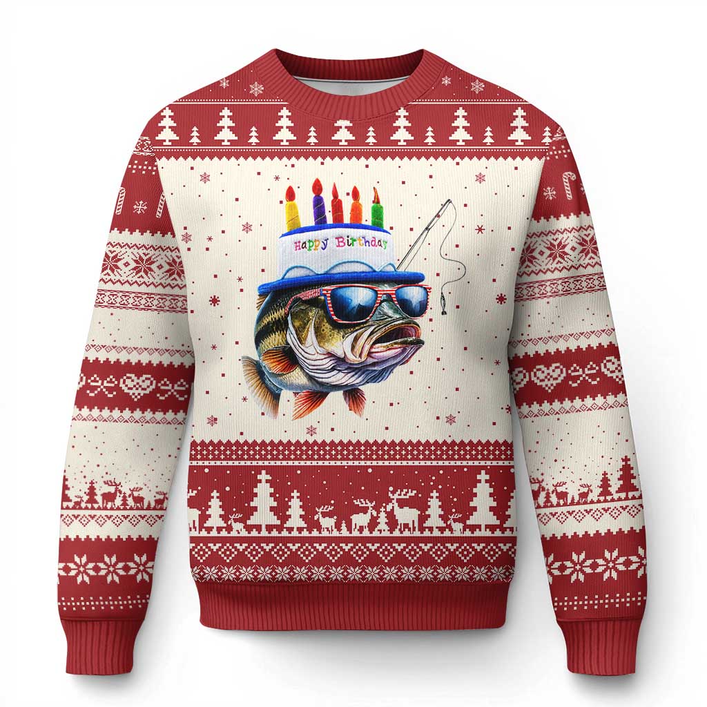 Bass Fishing Birthday Ugly Christmas Sweater Fish Party Theme TS10 Beige Red Print Your Wear