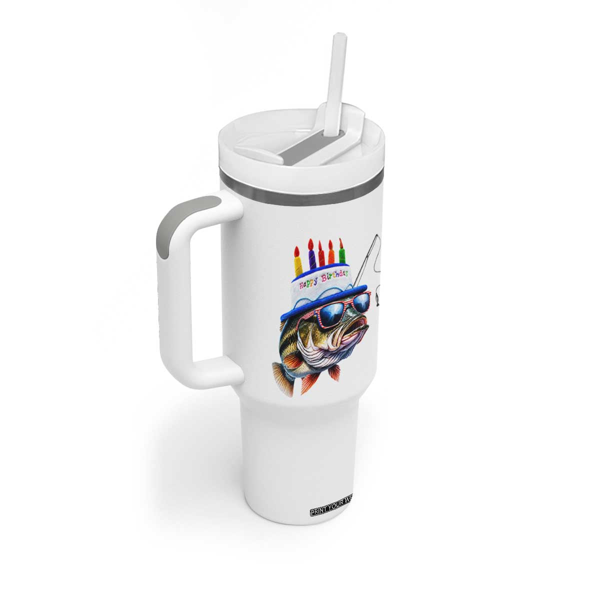 Bass Fishing Birthday Tumbler With Handle Fish Party Theme
