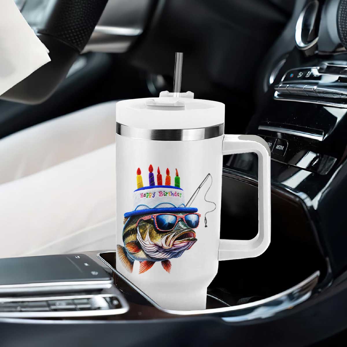 Bass Fishing Birthday Tumbler With Handle Fish Party Theme