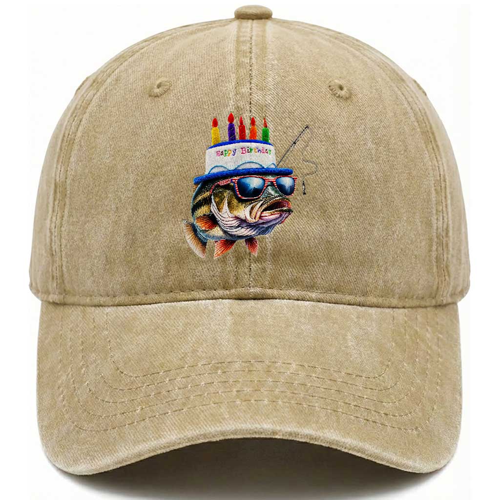 Bass Fishing Birthday Washed Cotton Baseball Cap Fish Party Theme