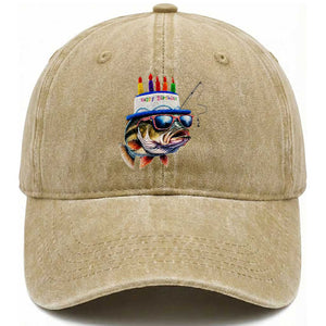Bass Fishing Birthday Washed Cotton Baseball Cap Fish Party Theme