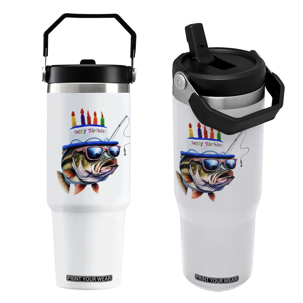 Bass Fishing Birthday Flip Straw Tumbler Fish Party Theme