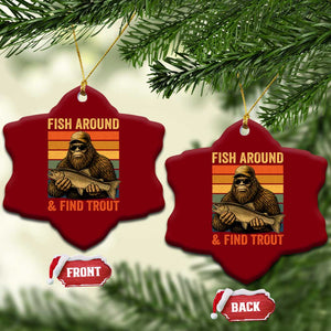 Fish Around And Find Trout Ceramic Ornament Funny Fishermen Fishing Retro Bigfoot Sasquatch Fish