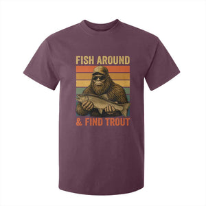 Fish Around And Find Trout T Shirt For Kid Funny Fishermen Fishing Retro Bigfoot Sasquatch Fish
