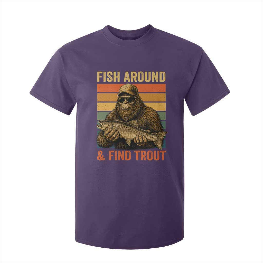 Fish Around And Find Trout T Shirt For Kid Funny Fishermen Fishing Retro Bigfoot Sasquatch Fish