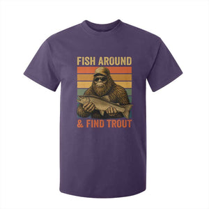 Fish Around And Find Trout T Shirt For Kid Funny Fishermen Fishing Retro Bigfoot Sasquatch Fish