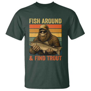 Fish Around And Find Trout T Shirt Funny Fishermen Fishing Retro Bigfoot Sasquatch Fish