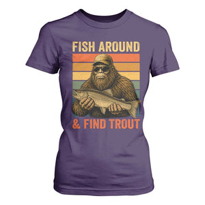 Fish Around And Find Trout T Shirt For Women Funny Fishermen Fishing Retro Bigfoot Sasquatch Fish