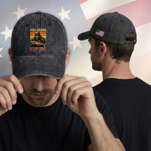 Fish Around And Find Trout Washed Cotton Baseball Cap Funny Fishermen Fishing Retro Bigfoot Sasquatch Fish