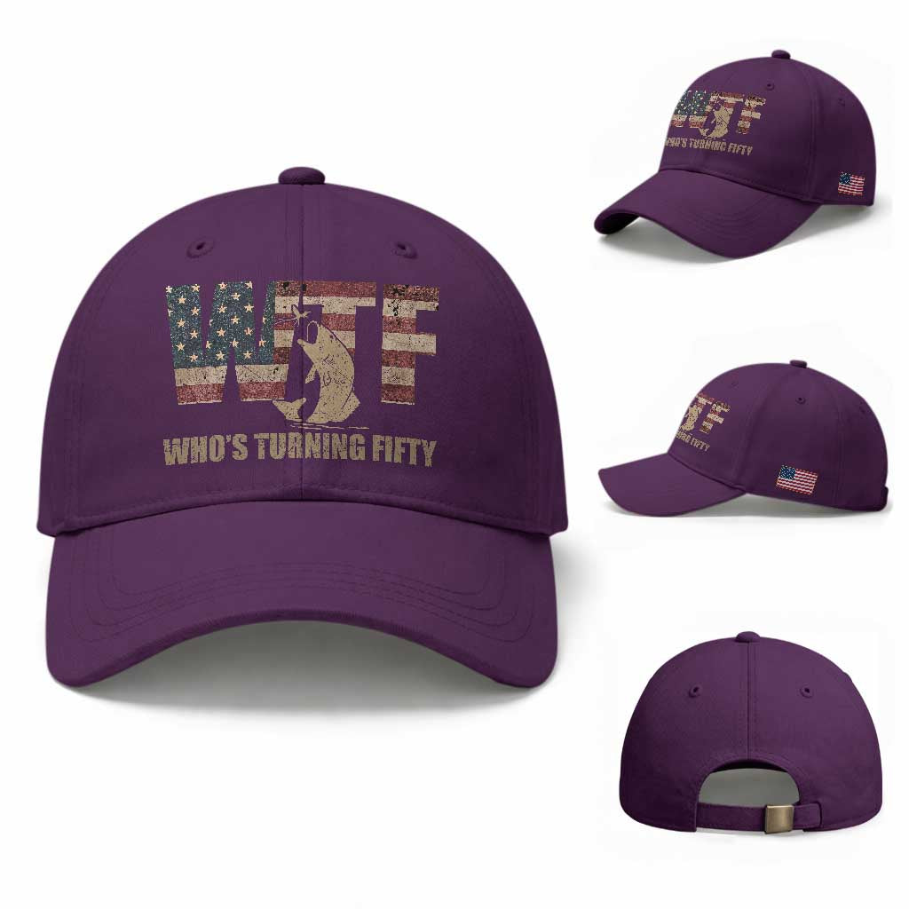 50th Birthday Baseball Cap Funny WTF Whos Turning Fifty Vintage Fishing 50 Year Old Gift TS10 Baseball Cap Universal Fit Purple Print Your Wear
