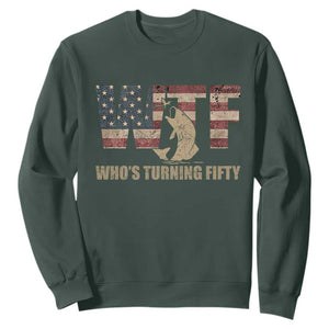 50th Birthday Sweatshirt Funny WTF Whos Turning Fifty Vintage Fishing 50 Year Old Gift TS10 Dark Forest Green Print Your Wear