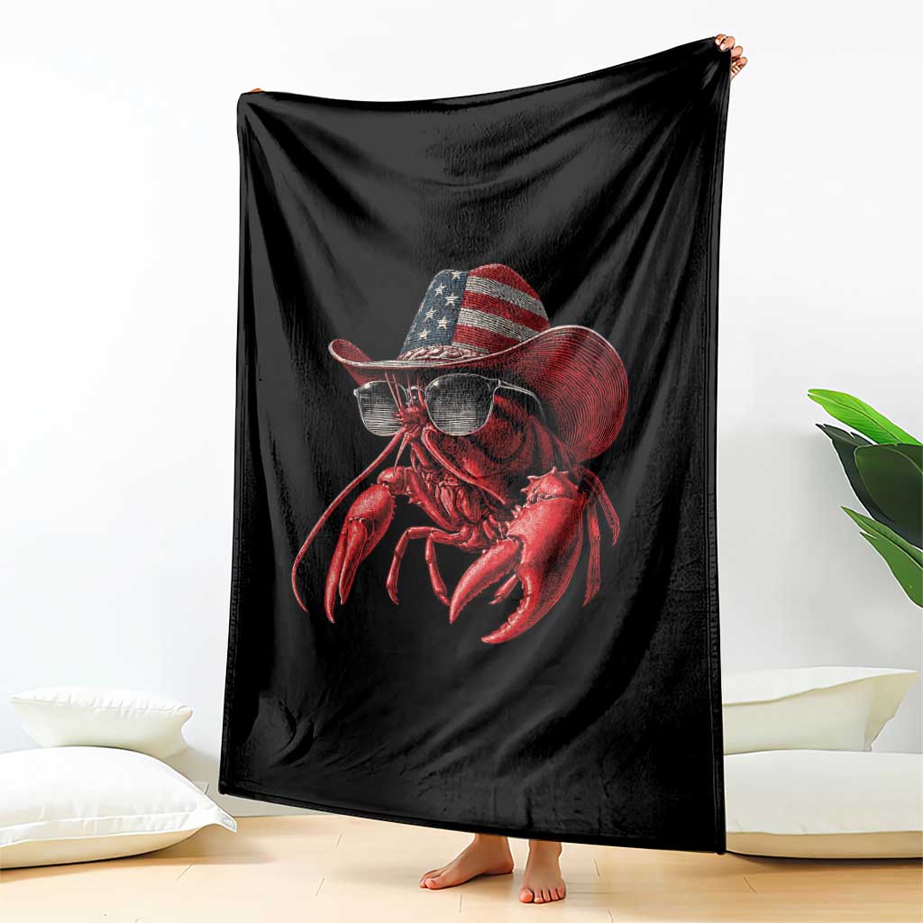 Funny Western Country Crawfish Lover Graphic Throw Blanket American Flag Cowboy Lobster Patriotic Cajun Season TS10 Print Your Wear