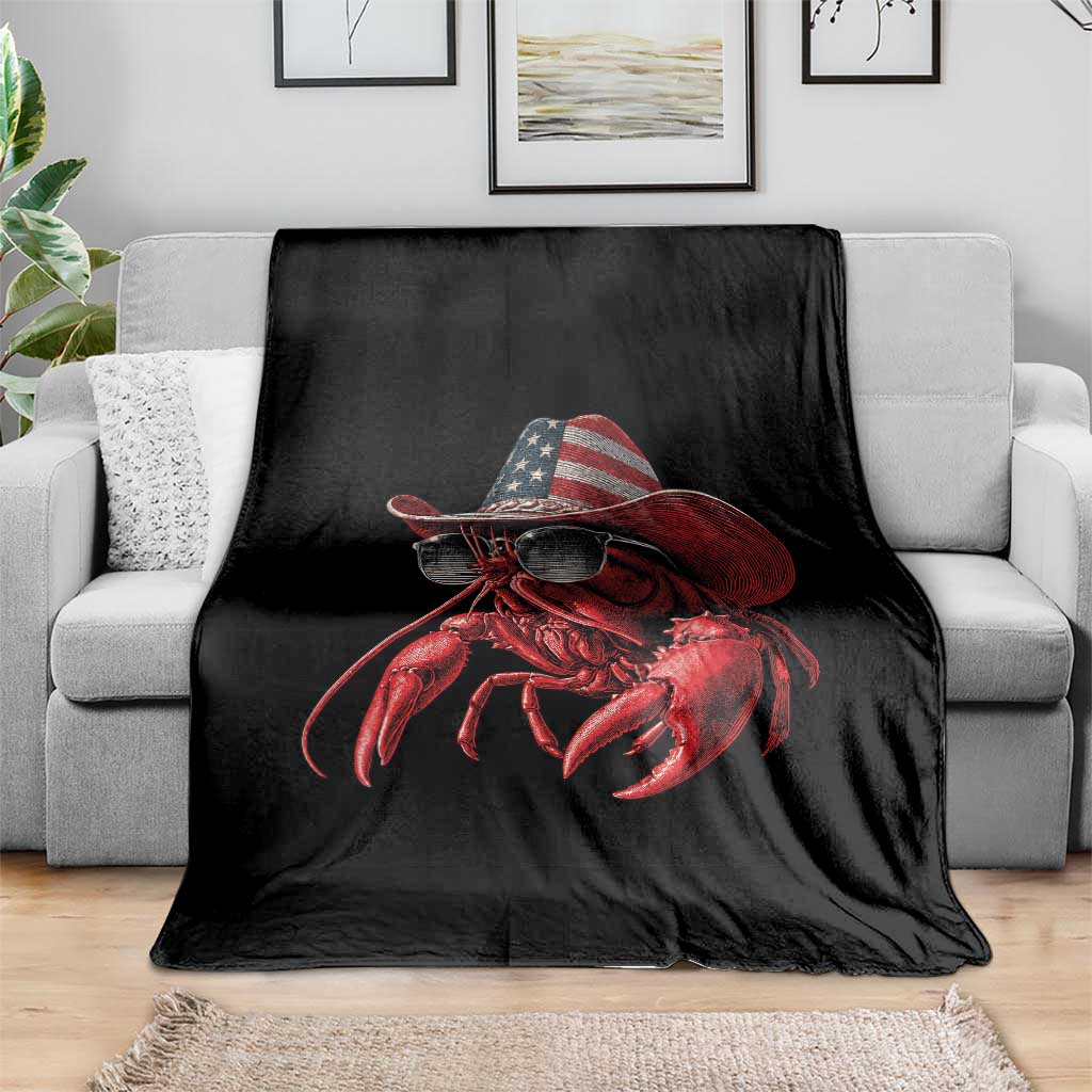 Funny Western Country Crawfish Lover Graphic Throw Blanket American Flag Cowboy Lobster Patriotic Cajun Season TS10 Print Your Wear