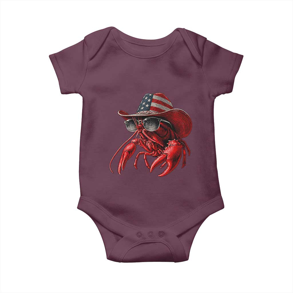 Funny Western Country Crawfish Lover Graphic Baby Onesie American Flag Cowboy Lobster Patriotic Cajun Season TS10 Maroon Print Your Wear