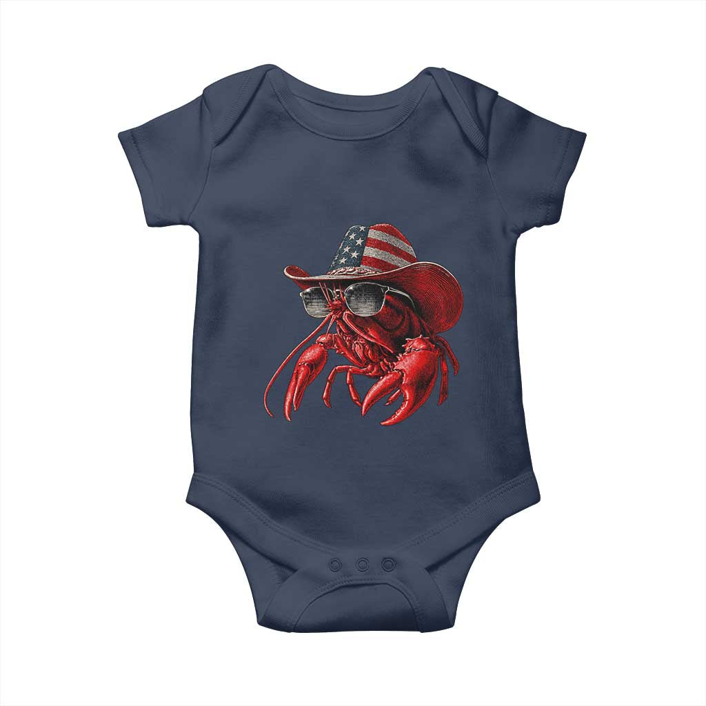 Funny Western Country Crawfish Lover Graphic Baby Onesie American Flag Cowboy Lobster Patriotic Cajun Season TS10 Navy Print Your Wear