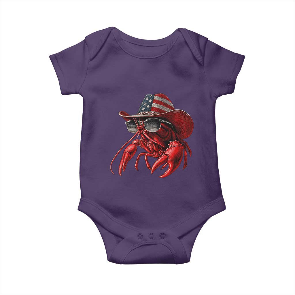 Funny Western Country Crawfish Lover Graphic Baby Onesie American Flag Cowboy Lobster Patriotic Cajun Season TS10 Purple Print Your Wear