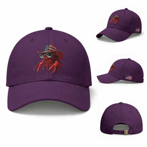 Funny Western Country Crawfish Lover Graphic Baseball Cap American Flag Cowboy Lobster Patriotic Cajun Season TS10 Baseball Cap Universal Fit Purple Print Your Wear