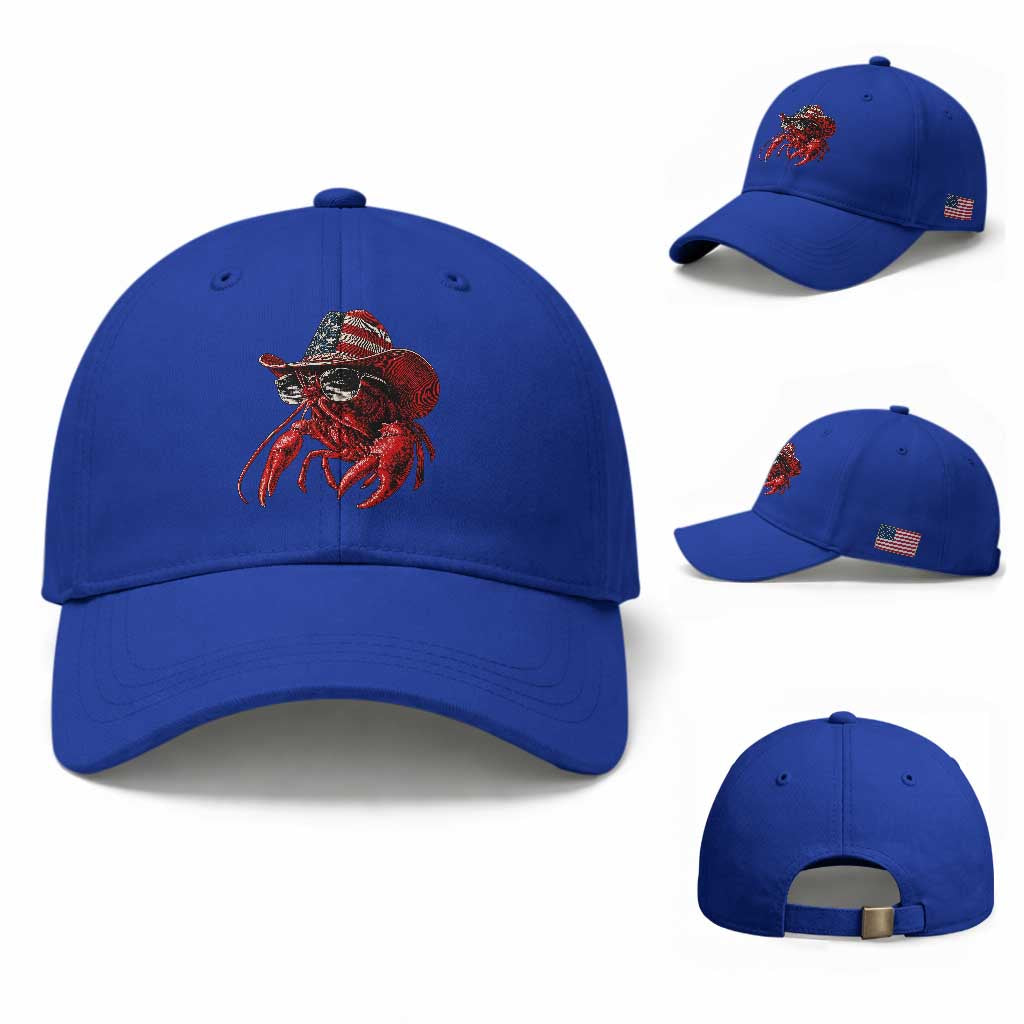 Funny Western Country Crawfish Lover Graphic Baseball Cap American Flag Cowboy Lobster Patriotic Cajun Season TS10 Baseball Cap Universal Fit Royal Blue Print Your Wear