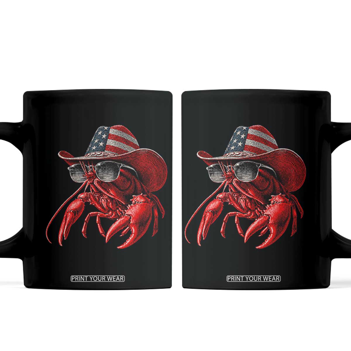 Funny Western Country Crawfish Lover Graphic Coffee Mug American Flag Cowboy Lobster Patriotic Cajun Season TS10 Black Print Your Wear