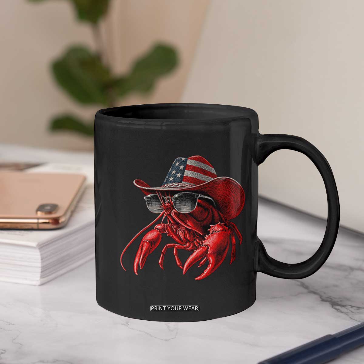 Funny Western Country Crawfish Lover Graphic Coffee Mug American Flag Cowboy Lobster Patriotic Cajun Season TS10 Print Your Wear