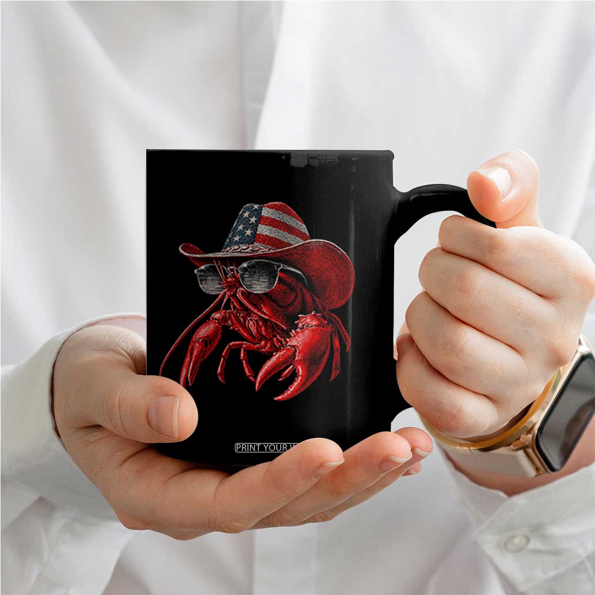 Funny Western Country Crawfish Lover Graphic Coffee Mug American Flag Cowboy Lobster Patriotic Cajun Season TS10 Print Your Wear
