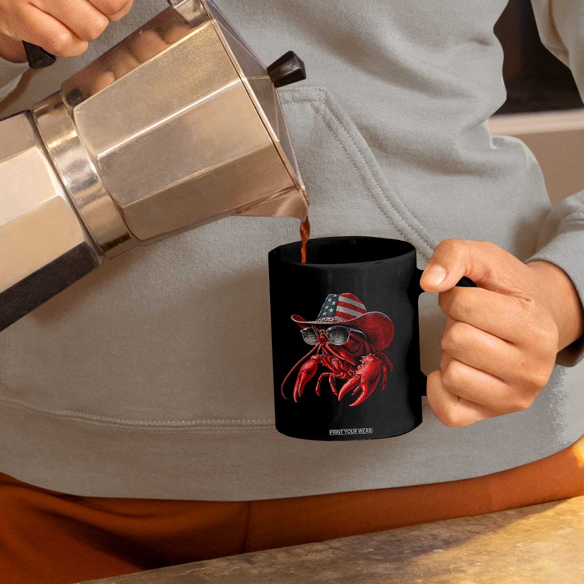 Funny Western Country Crawfish Lover Graphic Coffee Mug American Flag Cowboy Lobster Patriotic Cajun Season TS10 Print Your Wear