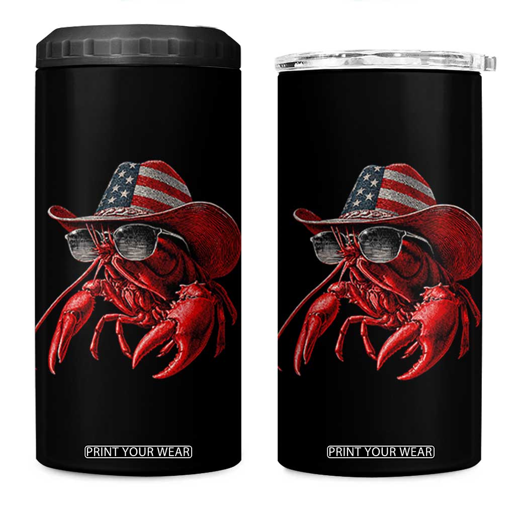 Funny Western Country Crawfish Lover Graphic 4 in 1 Can Cooler Tumbler American Flag Cowboy Lobster Patriotic Cajun Season TS10 One Size: 16 oz Black Print Your Wear