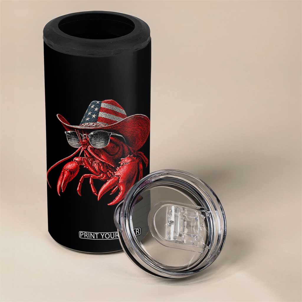Funny Western Country Crawfish Lover Graphic 4 in 1 Can Cooler Tumbler American Flag Cowboy Lobster Patriotic Cajun Season TS10 Print Your Wear