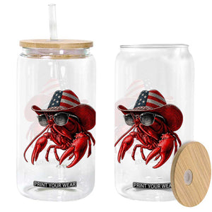 Funny Western Country Crawfish Lover Graphic Glass Can American Flag Cowboy Lobster Patriotic Cajun Season TS10 Print Your Wear