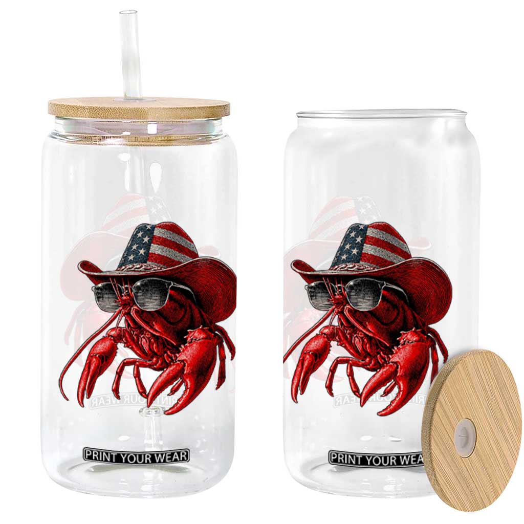 Funny Western Country Crawfish Lover Graphic Glass Can American Flag Cowboy Lobster Patriotic Cajun Season TS10 Print Your Wear