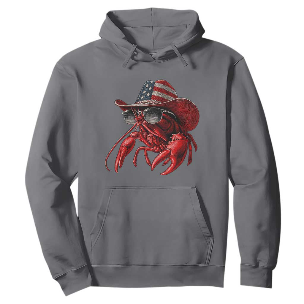 Funny Western Country Crawfish Lover Graphic Hoodie American Flag Cowboy Lobster Patriotic Cajun Season TS10 Charcoal Print Your Wear
