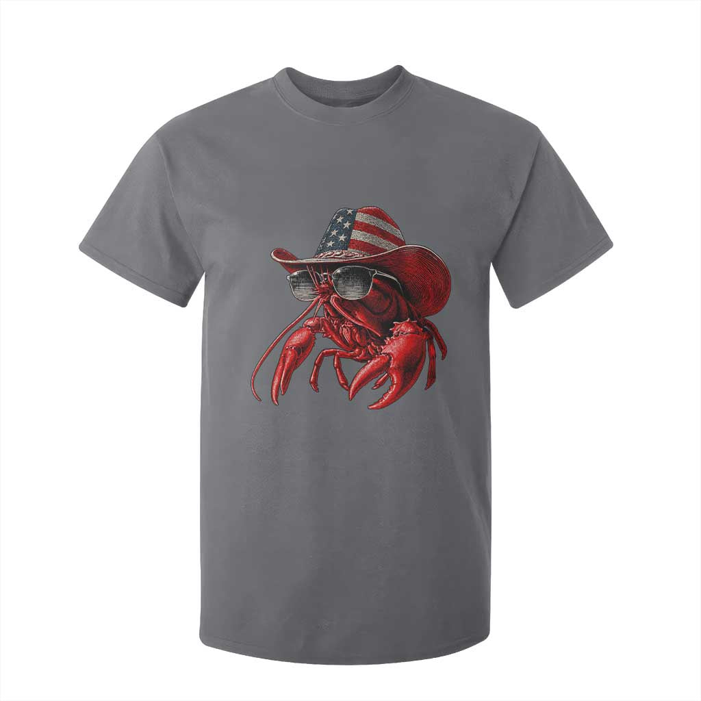Funny Western Country Crawfish Lover Graphic T Shirt For Kid American Flag Cowboy Lobster Patriotic Cajun Season TS10 Charcoal Print Your Wear