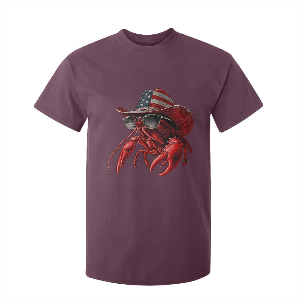 Funny Western Country Crawfish Lover Graphic T Shirt For Kid American Flag Cowboy Lobster Patriotic Cajun Season TS10 Maroon Print Your Wear