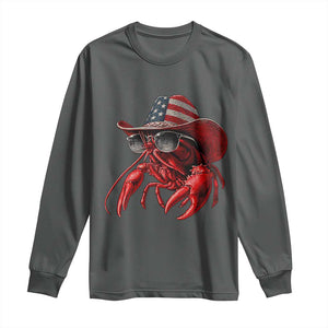 Funny Western Country Crawfish Lover Graphic Long Sleeve Shirt American Flag Cowboy Lobster Patriotic Cajun Season TS10 Dark Heather Print Your Wear