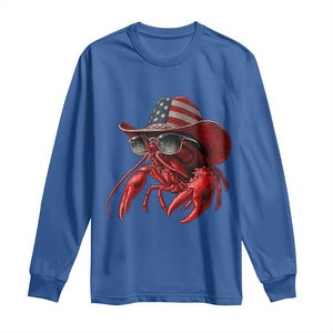 Funny Western Country Crawfish Lover Graphic Long Sleeve Shirt American Flag Cowboy Lobster Patriotic Cajun Season TS10 Royal Blue Print Your Wear