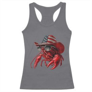 Funny Western Country Crawfish Lover Graphic Racerback Tank Top American Flag Cowboy Lobster Patriotic Cajun Season TS10 Charcoal Print Your Wear