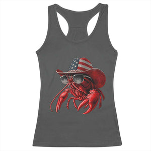 Funny Western Country Crawfish Lover Graphic Racerback Tank Top American Flag Cowboy Lobster Patriotic Cajun Season TS10 Dark Heather Print Your Wear
