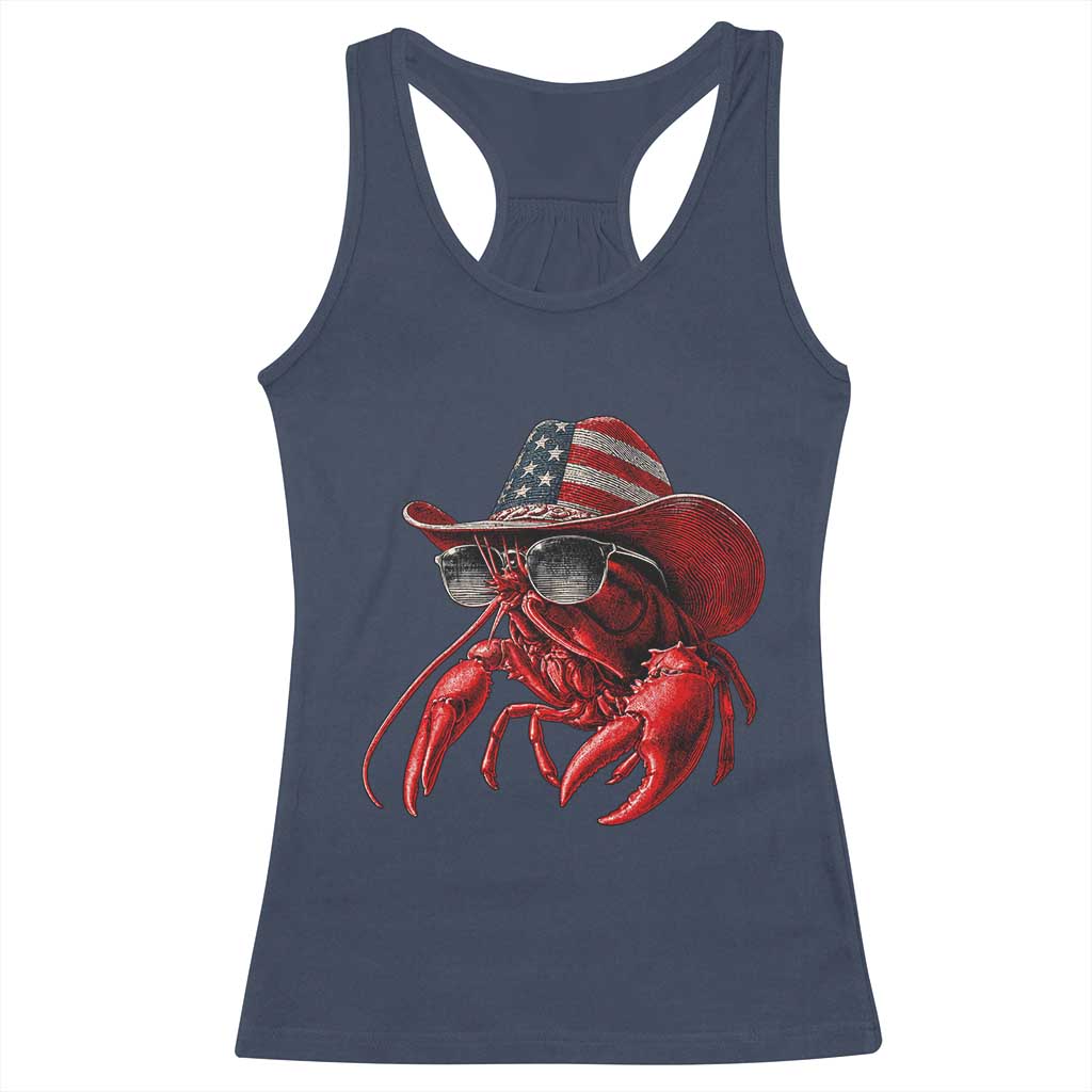 Funny Western Country Crawfish Lover Graphic Racerback Tank Top American Flag Cowboy Lobster Patriotic Cajun Season TS10 Navy Print Your Wear