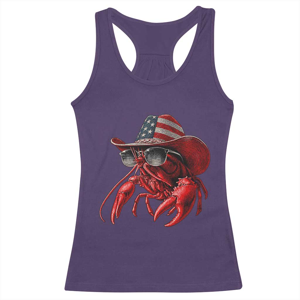 Funny Western Country Crawfish Lover Graphic Racerback Tank Top American Flag Cowboy Lobster Patriotic Cajun Season TS10 Purple Print Your Wear
