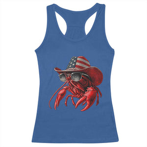 Funny Western Country Crawfish Lover Graphic Racerback Tank Top American Flag Cowboy Lobster Patriotic Cajun Season TS10 Royal Blue Print Your Wear