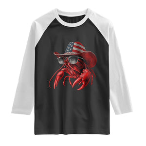 Funny Western Country Crawfish Lover Graphic Raglan Shirt American Flag Cowboy Lobster Patriotic Cajun Season TS10 Black White Print Your Wear