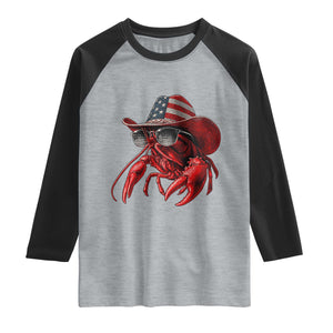 Funny Western Country Crawfish Lover Graphic Raglan Shirt American Flag Cowboy Lobster Patriotic Cajun Season TS10 Heather Gray Black Print Your Wear
