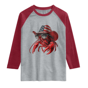 Funny Western Country Crawfish Lover Graphic Raglan Shirt American Flag Cowboy Lobster Patriotic Cajun Season TS10 Heather Gray Heather Red Print Your Wear