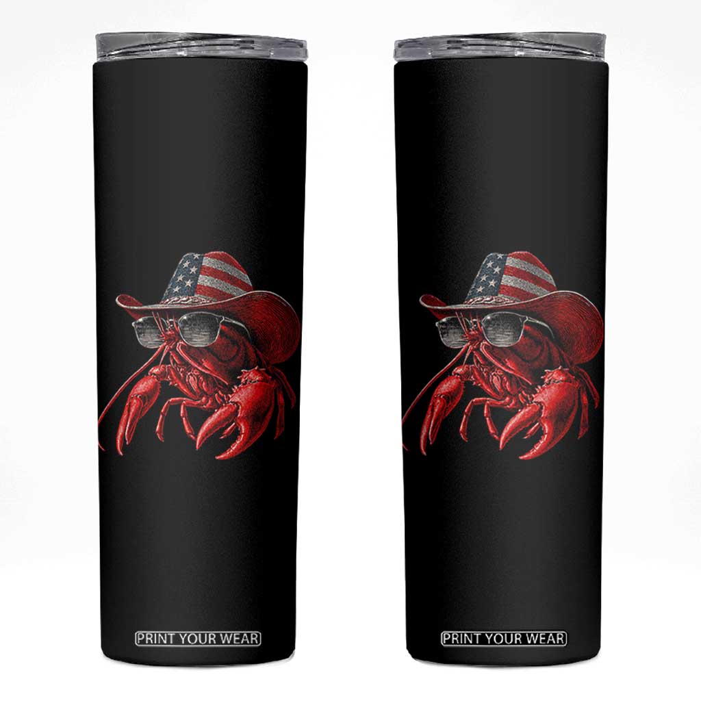 Funny Western Country Crawfish Lover Graphic Skinny Tumbler American Flag Cowboy Lobster Patriotic Cajun Season TS10 Black Print Your Wear