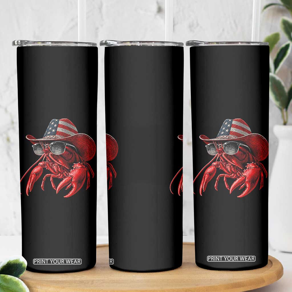 Funny Western Country Crawfish Lover Graphic Skinny Tumbler American Flag Cowboy Lobster Patriotic Cajun Season TS10 Print Your Wear