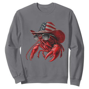 Funny Western Country Crawfish Lover Graphic Sweatshirt American Flag Cowboy Lobster Patriotic Cajun Season TS10 Charcoal Print Your Wear