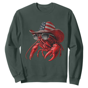 Funny Western Country Crawfish Lover Graphic Sweatshirt American Flag Cowboy Lobster Patriotic Cajun Season TS10 Dark Forest Green Print Your Wear