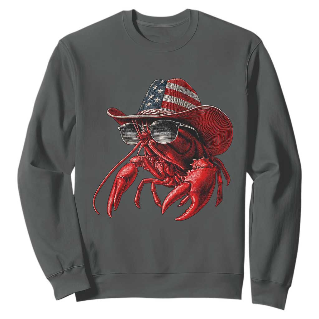 Funny Western Country Crawfish Lover Graphic Sweatshirt American Flag Cowboy Lobster Patriotic Cajun Season TS10 Dark Heather Print Your Wear