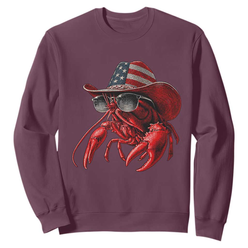 Funny Western Country Crawfish Lover Graphic Sweatshirt American Flag Cowboy Lobster Patriotic Cajun Season TS10 Maroon Print Your Wear