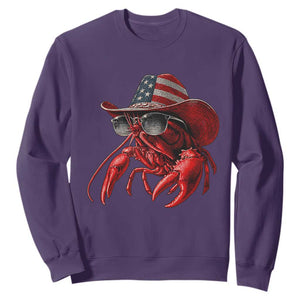 Funny Western Country Crawfish Lover Graphic Sweatshirt American Flag Cowboy Lobster Patriotic Cajun Season TS10 Purple Print Your Wear